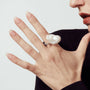 Lori White Baroque Pearl Silver Open Ring model hand view