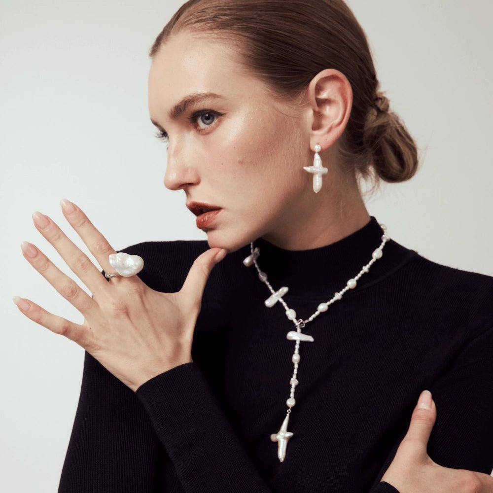 Lori | White Baroque Pearl Silver Open Ring