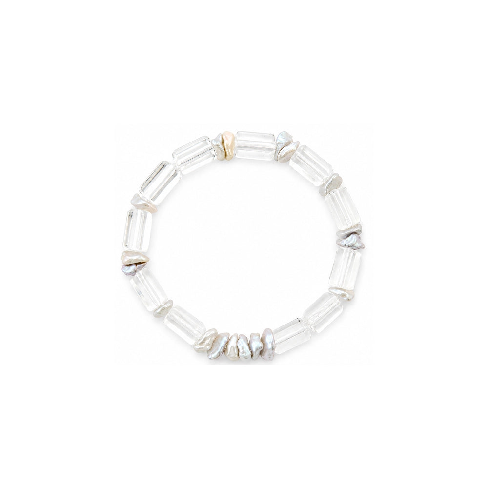 Celeste White Keshi Baroque Pearl Rock Crystal Silver Stretch Bracelet