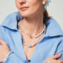 Celeste pearl apatite necklace styled with blue casual outfit