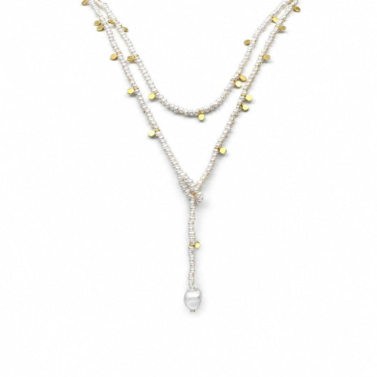 Jennifer | White Oval Baroque Pearl 18k Gold Layered Necklace