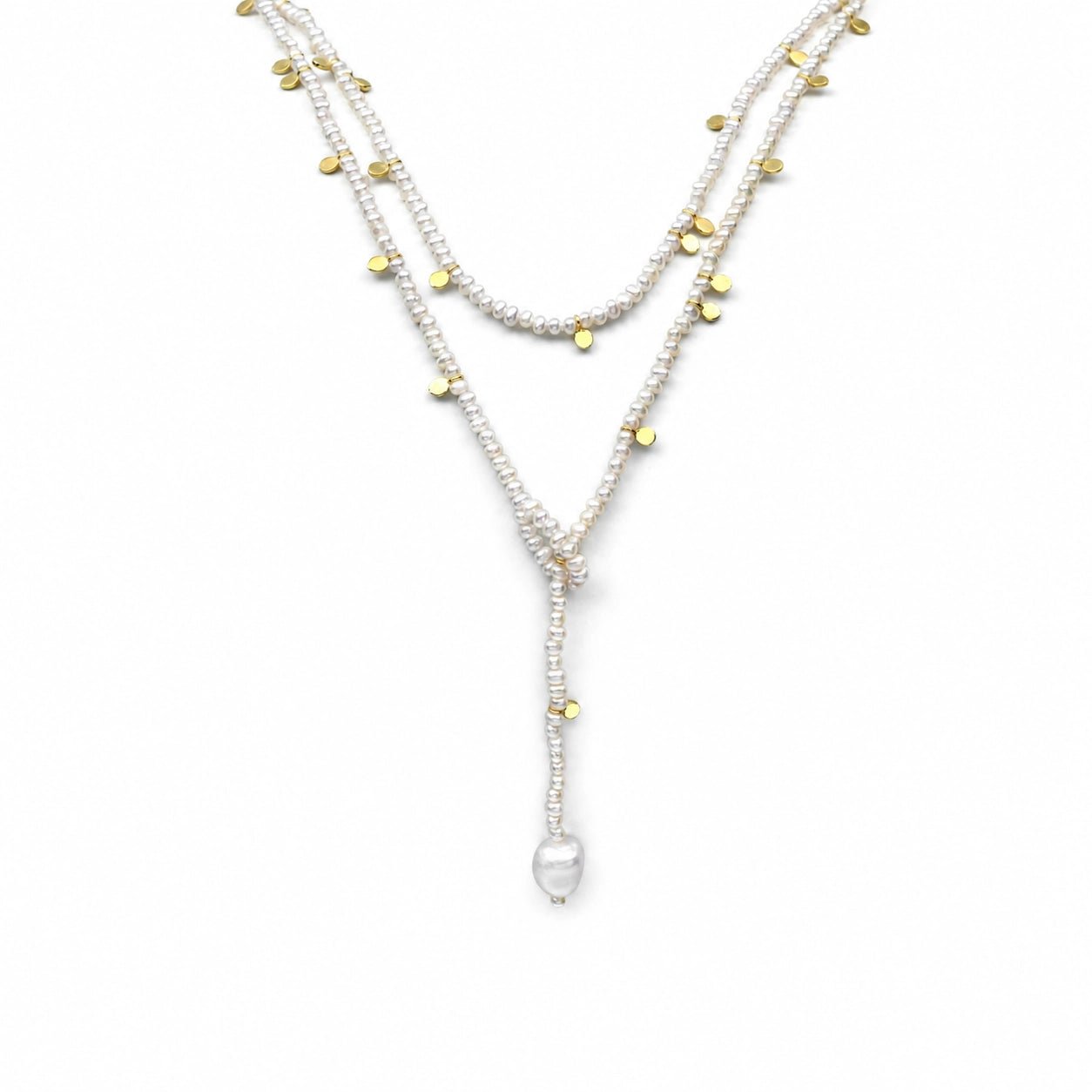 Jennifer | White Oval Baroque Pearl 18k Gold Layered Necklace