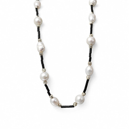 Rox | White Oval Baroque Pearl Silver Necklace