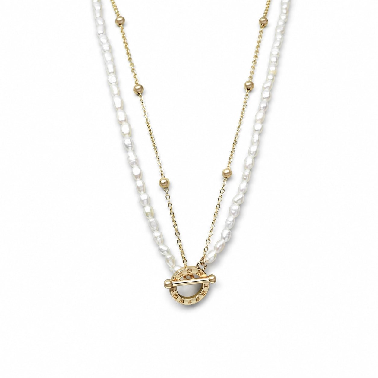 Celia | White Oval Baroque Pearl 18k Gold Layered Necklace