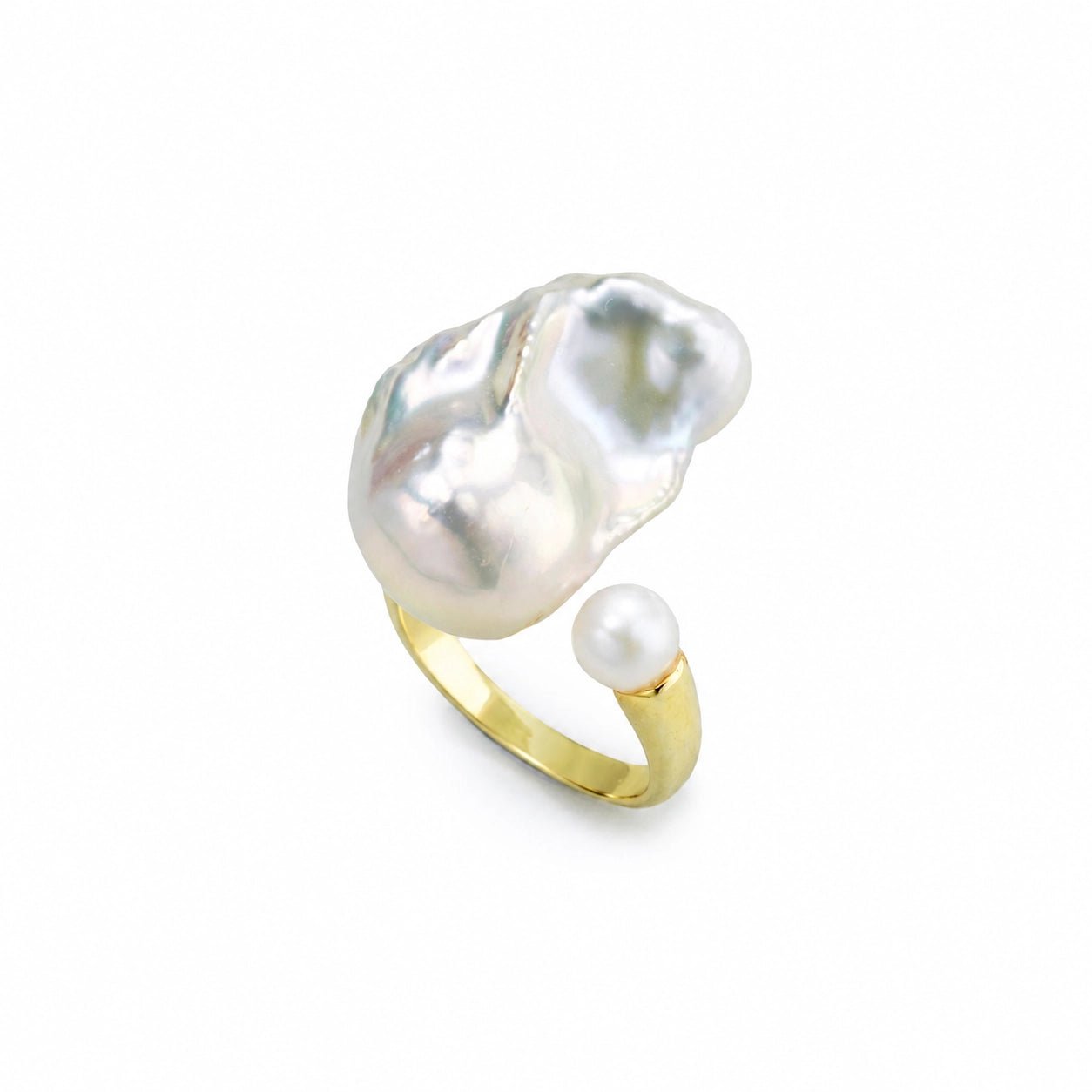 Celes | White Baroque Pearl 18K Gold Open Ring