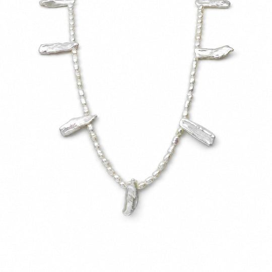 Stein | White Stick Baroque Pearl 18k Gold Silver Necklace