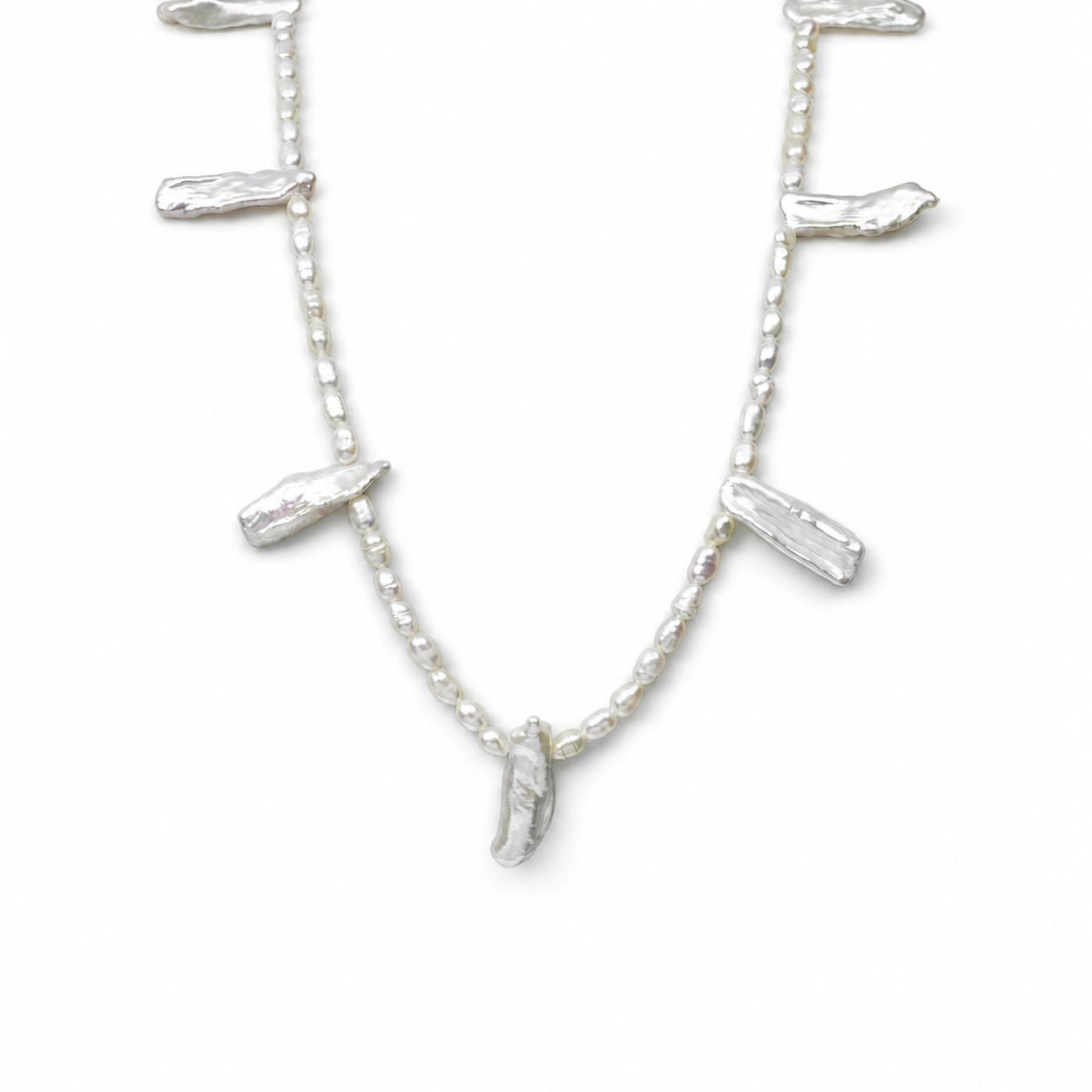Stein | White Stick Baroque Pearl 18k Gold Silver Necklace