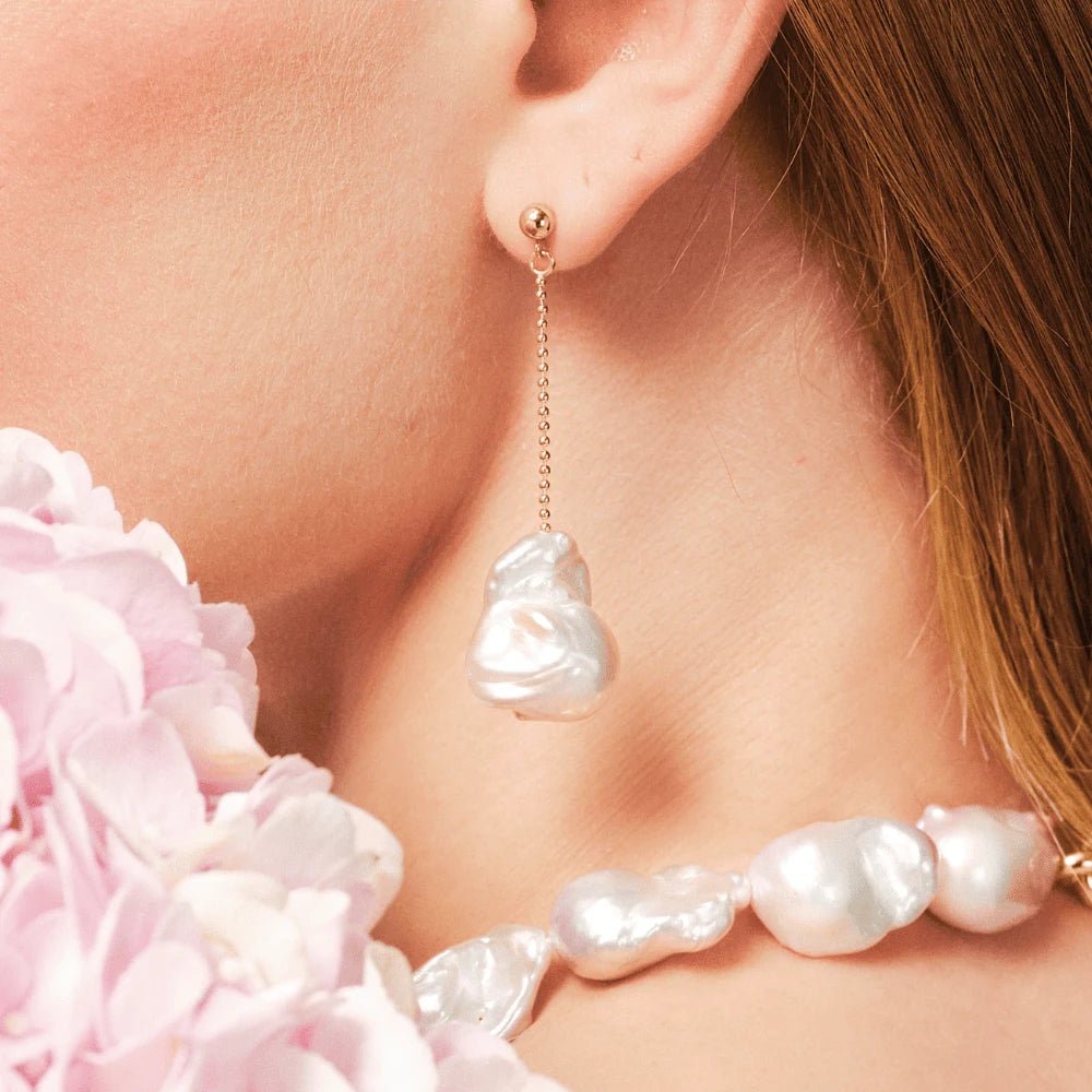 Lume | Pink Baroque Pearl 18K Gold Dangling earrings