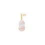 Close-up of baroque pearl drop earring on model's ear with zircon detail