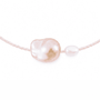 Close-up of two-tone baroque pearls on pink beaded necklace2