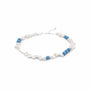 Close up of blue apatite beads and white keshi pearl beads