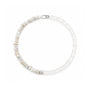 Close up of channeling rock crystal quartz and white keshi pearl beads necklace