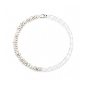 Celeste | White Keshi Baroque Pearl Silver Box Clasp Necklace