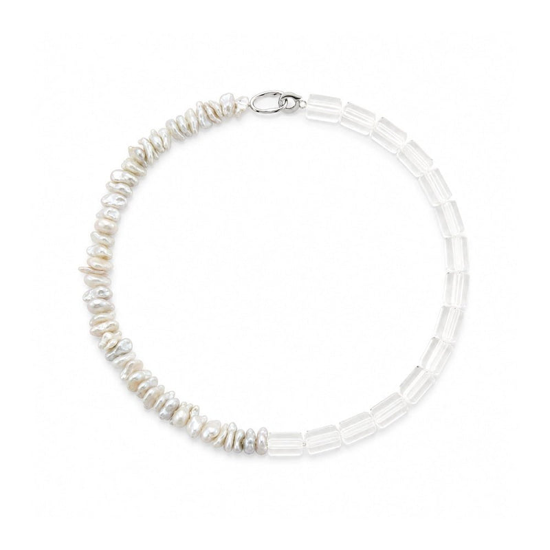 Celeste | White Keshi Baroque Pearl Silver Box Clasp Necklace main image
