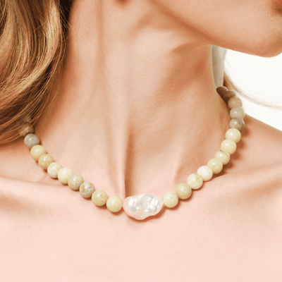 Meadow | White Baroque Pearl Serpentine Silver Necklace