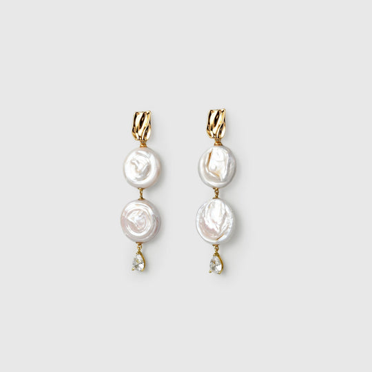 Rom | White Dual Button Baroque Pearl 18k Gold Stud Earrings