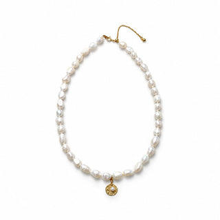 Coin charm baroque pearl choker necklace main view