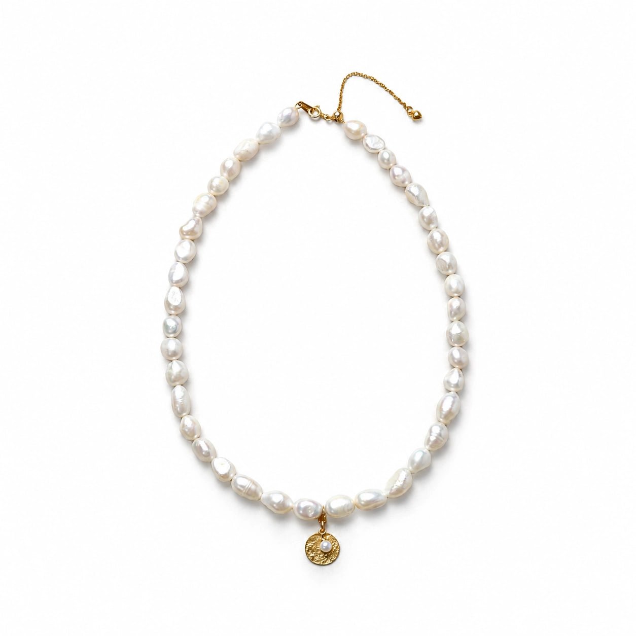 Coin charm baroque pearl choker necklace main view