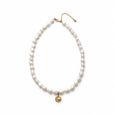 Choli | White Oval Baroque Pearl 18k Gold Charm Necklace