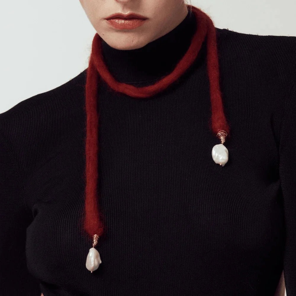 Crimson pearl necklace model view 1