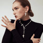 Fay White Cross Keshi Baroque Pearl Silver Necklace model view