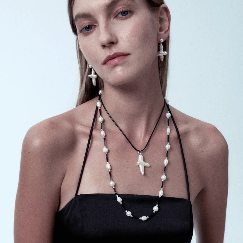 Fay | White Cross Baroque Pearl Silver Earrings