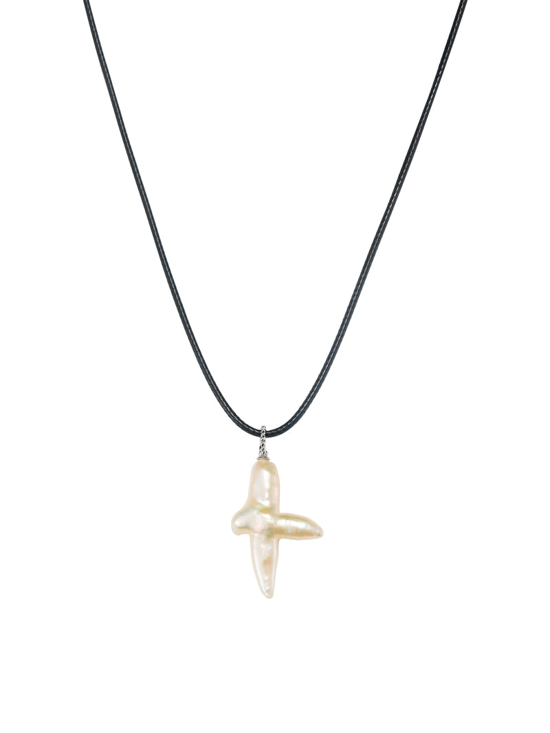 Cross Black Hide Rope Baroque pendant