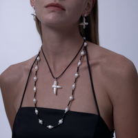 Cross Black Hide Rope Baroque pendant thumbnail 2