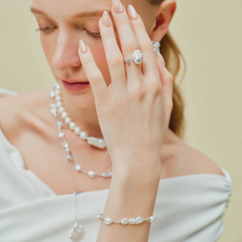 Ethereal Drop - French Like Baroque Pearl Silver rings image 2