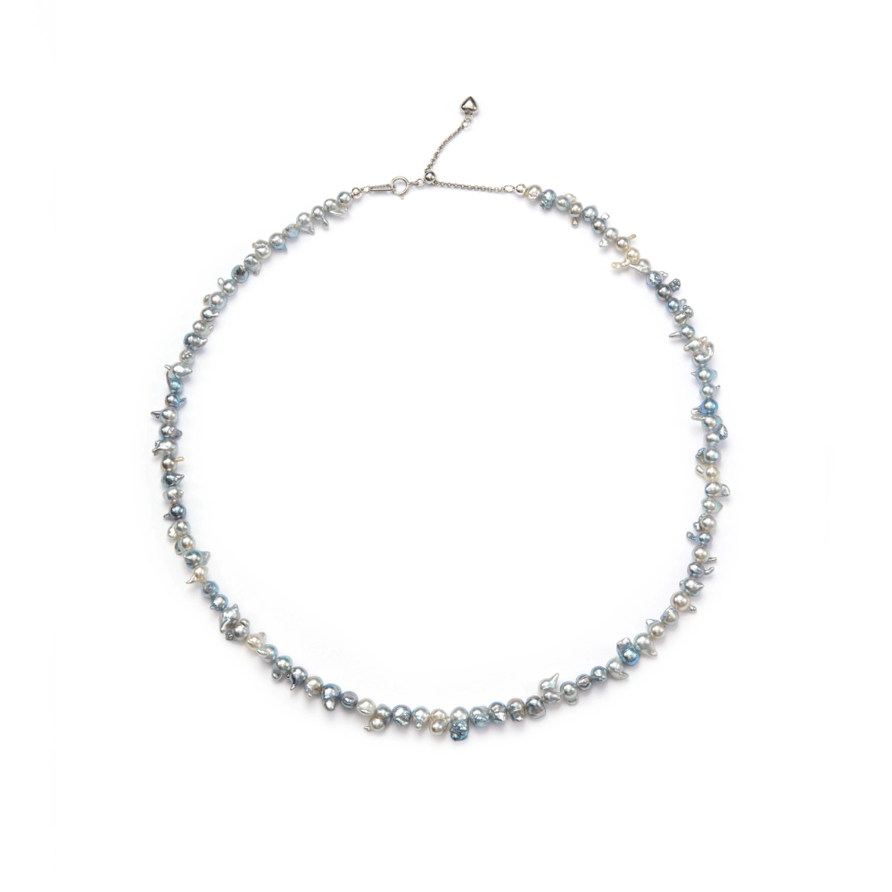 Blue gray keshi baroque pearl necklace official studio shot