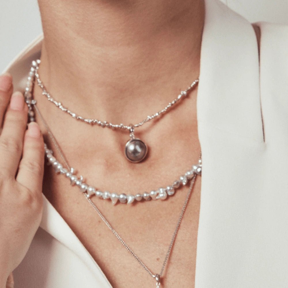 Twilight | Blue Keshi Baroque Pearl Silver Necklace