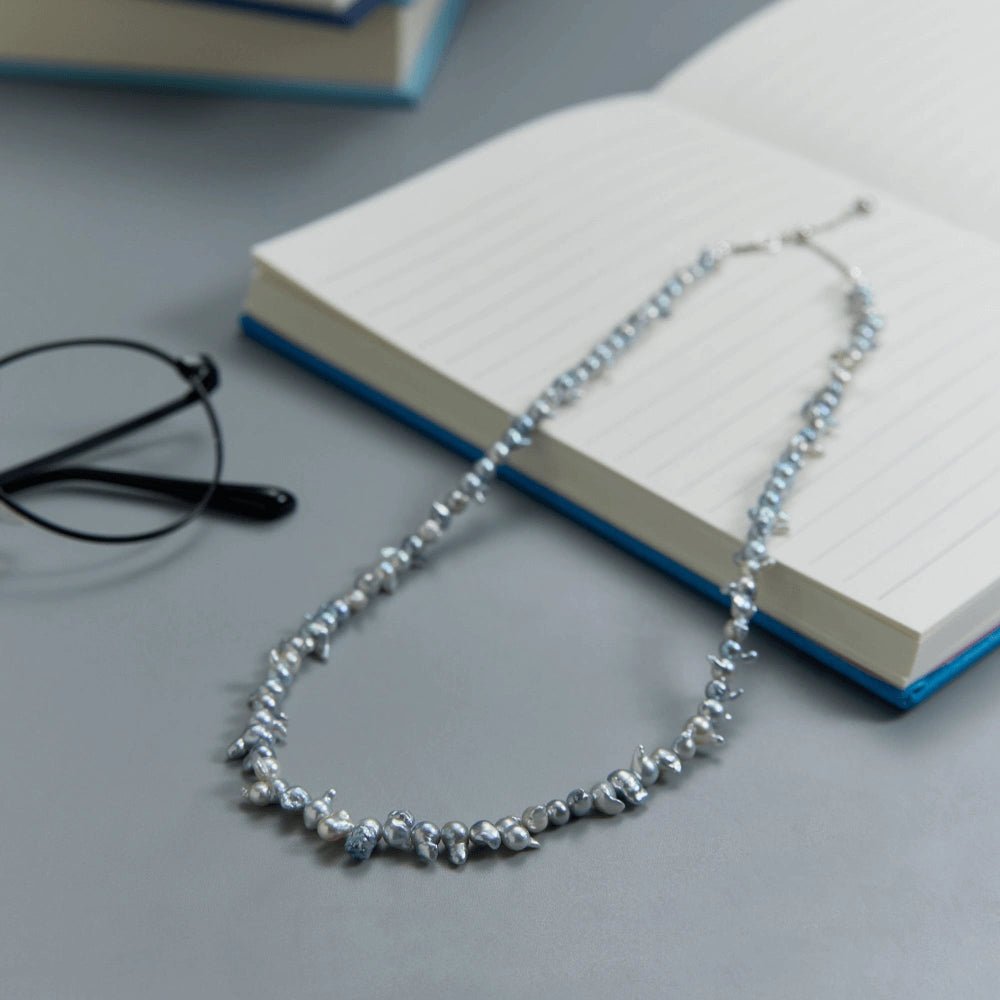 Twilight | Blue Keshi Baroque Pearl Silver Necklace