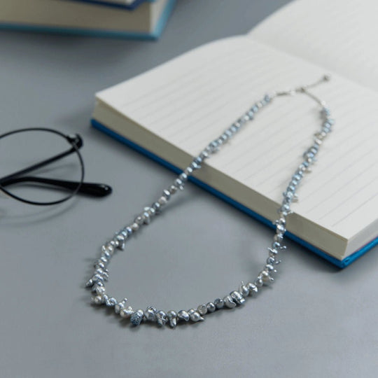 Twilight | Blue Keshi Baroque Pearl Silver Necklace