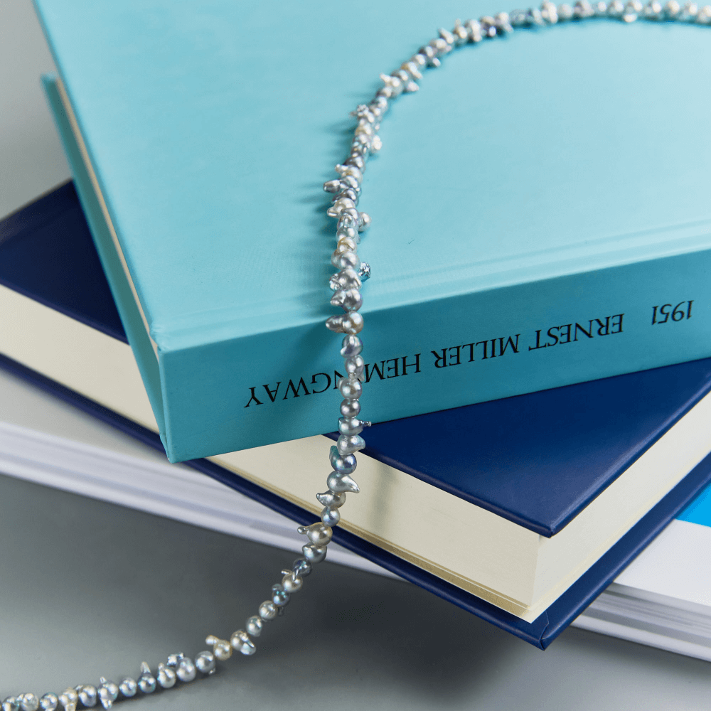 Blue gray keshi baroque pearl necklace official studio shot