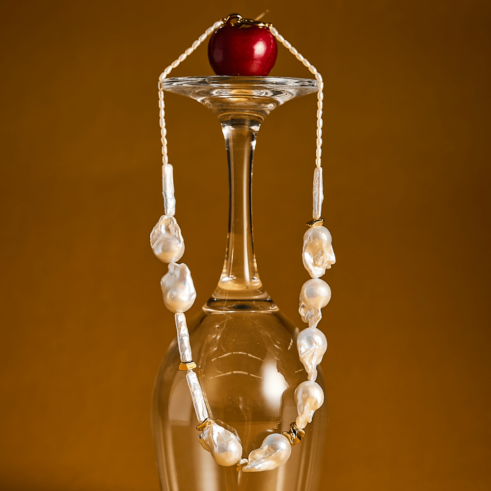 Ebb & Flow white baroque pearl necklace with gold accents for women worldwide