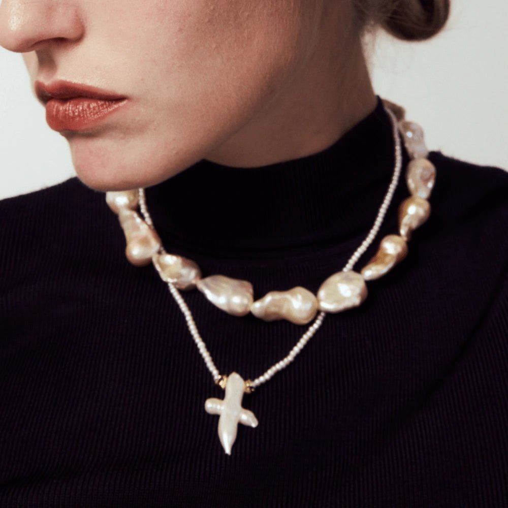 Elysian | Golden Baroque Pearl 18k Gold Silver Necklace