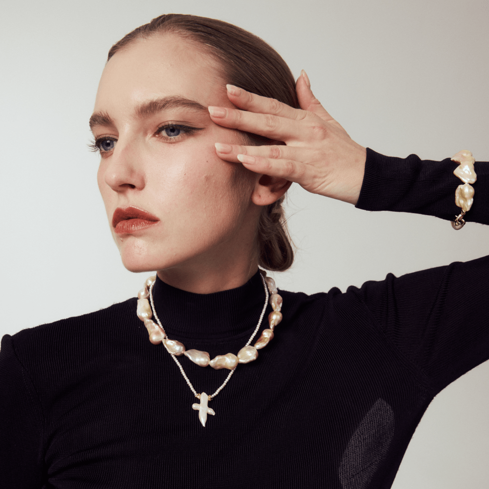 Elysian | Golden Baroque Pearl 18k Gold Silver Necklace