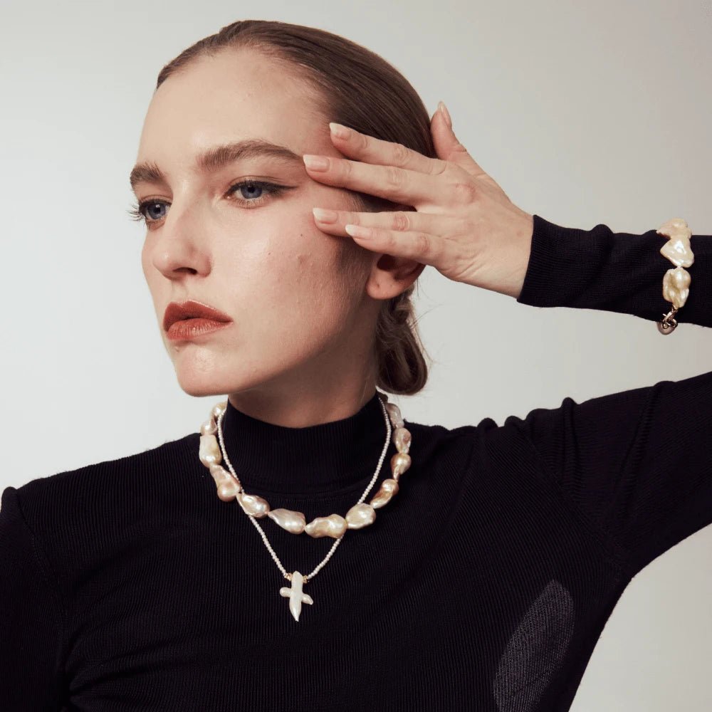 Elysian | Golden Baroque Pearl 18k Gold Silver Necklace
