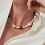 Teyes White Keshi Baroque Pearl Silver Tiger Eye Necklace model view