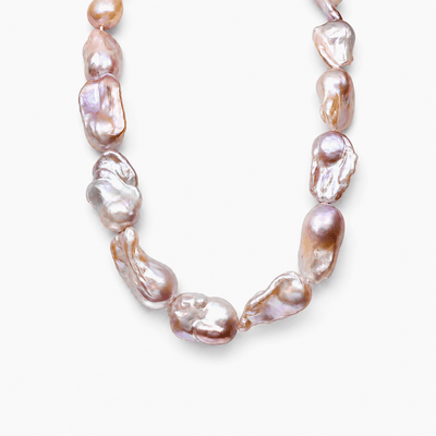 Lucian | Pink Baroque Pearl 18k Gold Silver Necklace