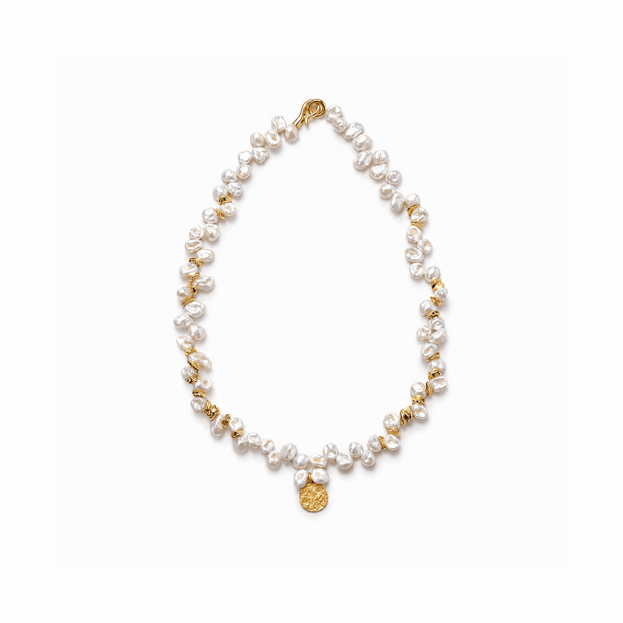 Julian | White Keshi Baroque Pearl 18k Gold Disc Necklace