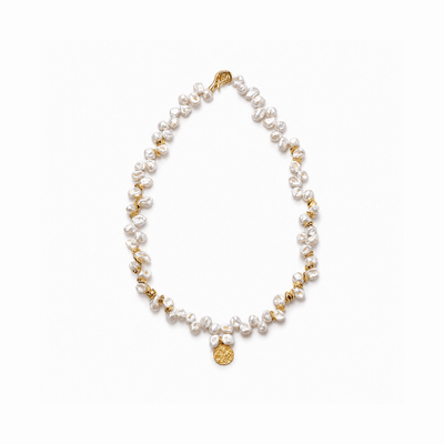 Julian | White Keshi Baroque Pearl 18k Gold Disc Necklace
