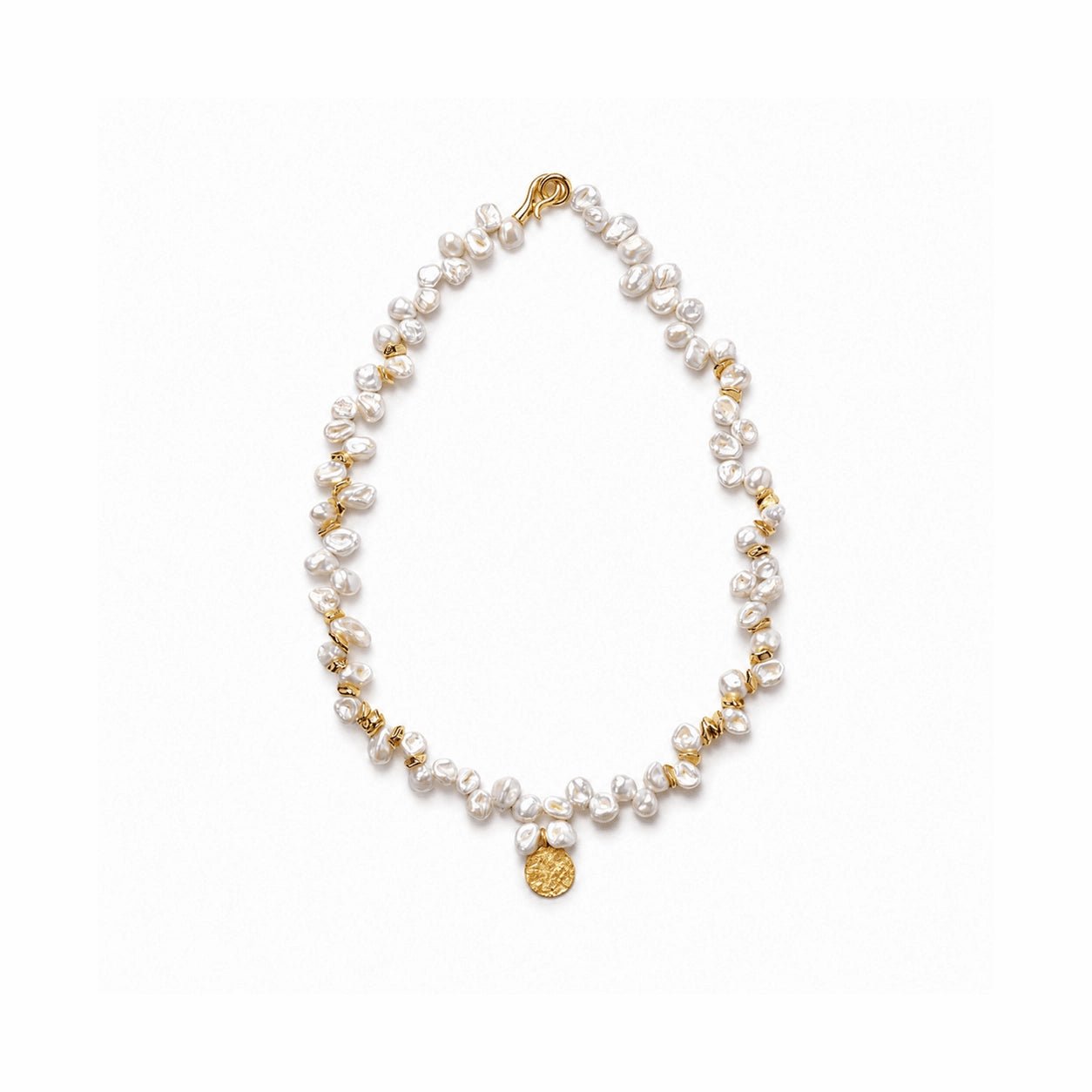Julian | White Keshi Baroque Pearl 18k Gold Disc Necklace