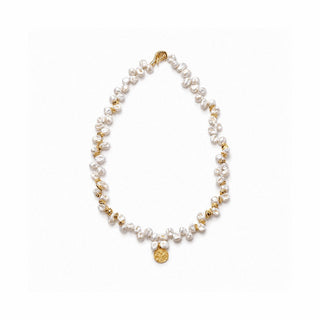 Julian | White Keshi Baroque Pearl 18k Gold Disc Necklace