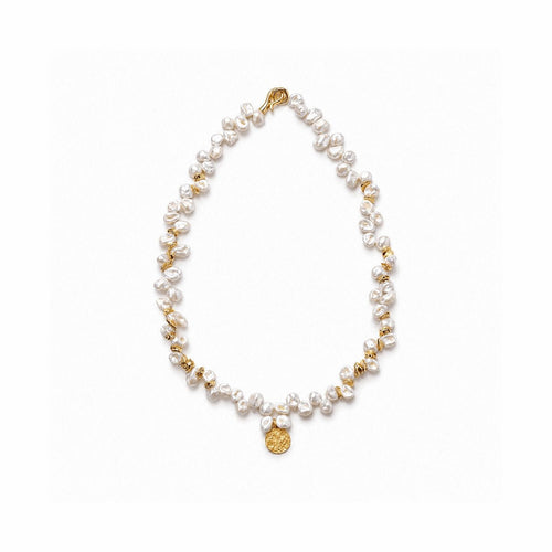 Julian | White Keshi Baroque Pearl 18k Gold Disc Necklace
