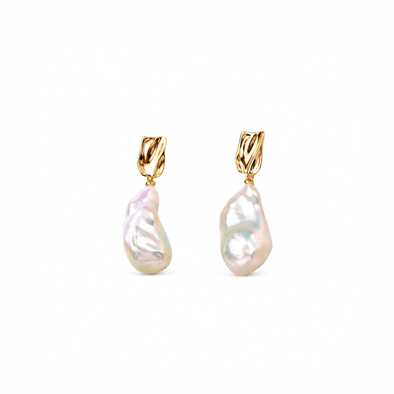 Flowing | White Drop Baroque Pearl 18k Gold Earrings