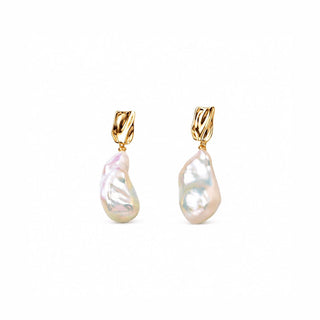 Flowing | White Drop Baroque Pearl 18k Gold Earrings
