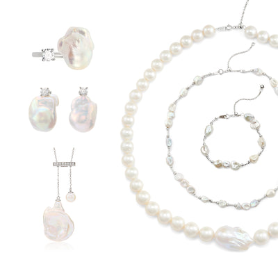 Ethereal Drop - Regency Modern Baroque Pearl Silver Jewelry Set