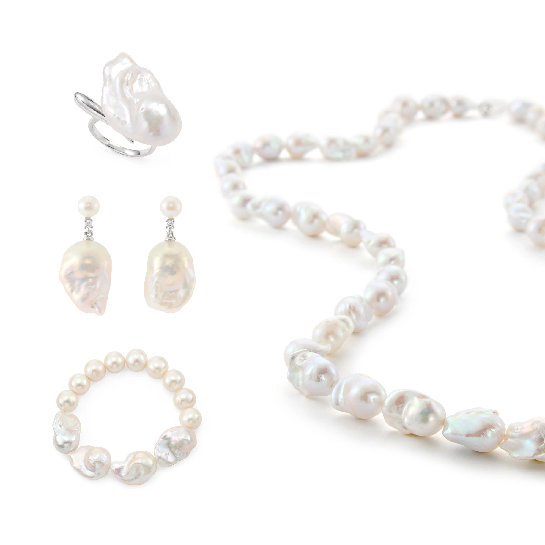 Dew | White Baroque Pearl Silver Jewelry Set