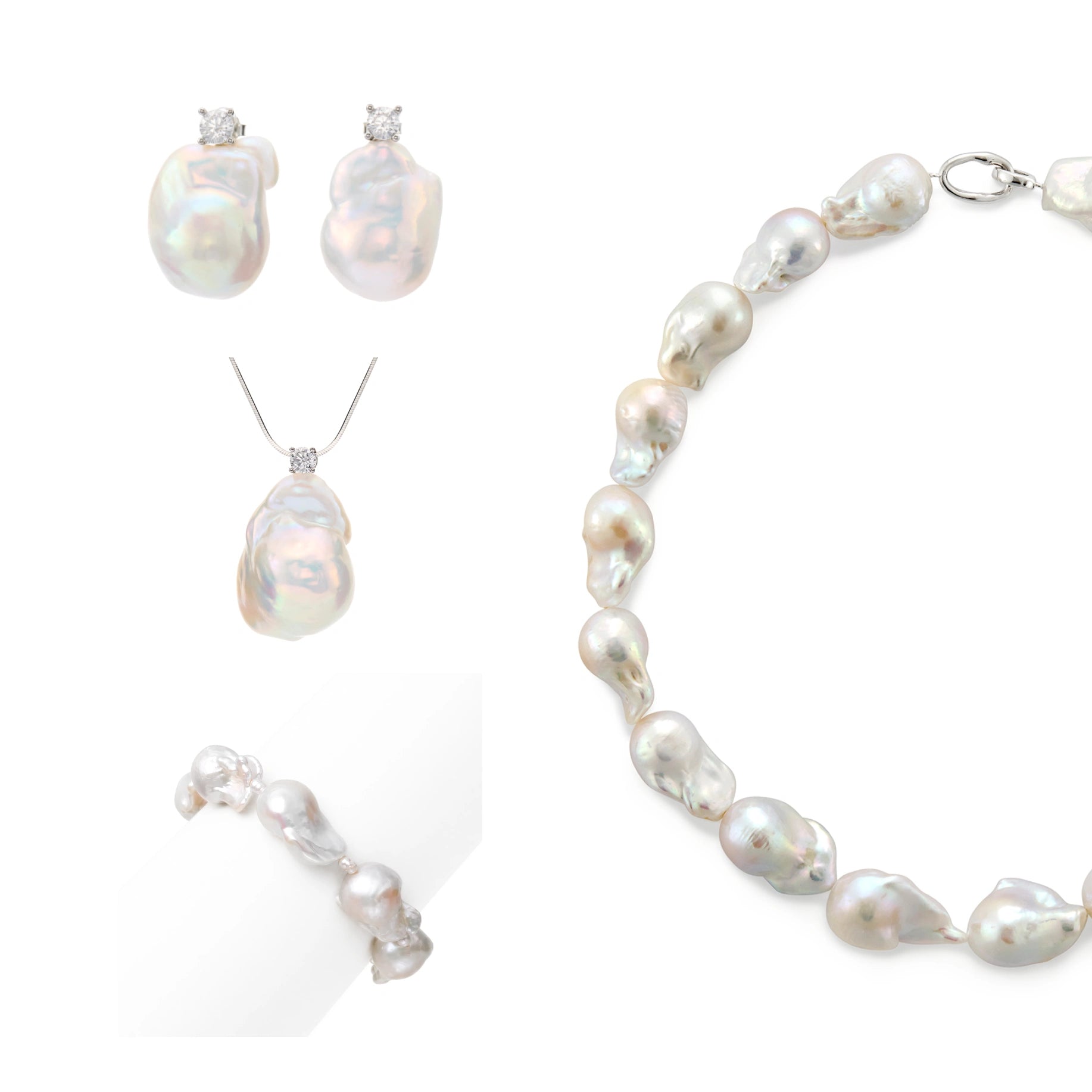 Goddess | White Baroque Pearl Silver Jewelry Set